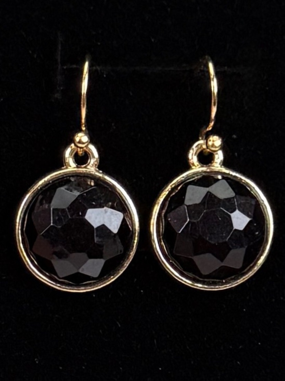 Pretty goldtone black reflective, minimalist pierced earrings